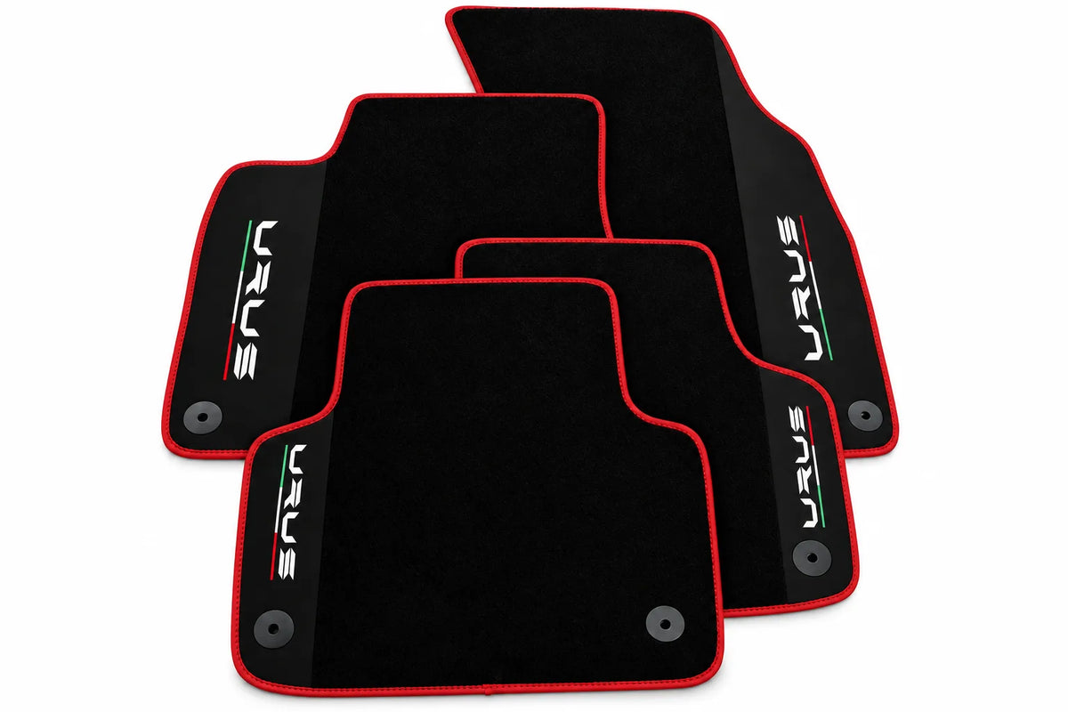 Black Floor Mats For Lamborghini Urus With Alcantara Leather Red trim