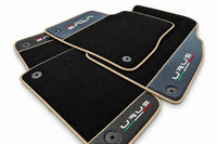 Black Floor Mats For Lamborghini Urus With Carbon Fiber Leather Beige trim