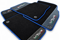 Black Floor Mats For Lamborghini Urus With Carbon Fiber Leather Blue trim