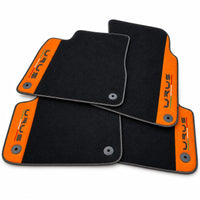 Black Floor Mats For Lamborghini Urus With Orange Alcantara Leather - AutoWin