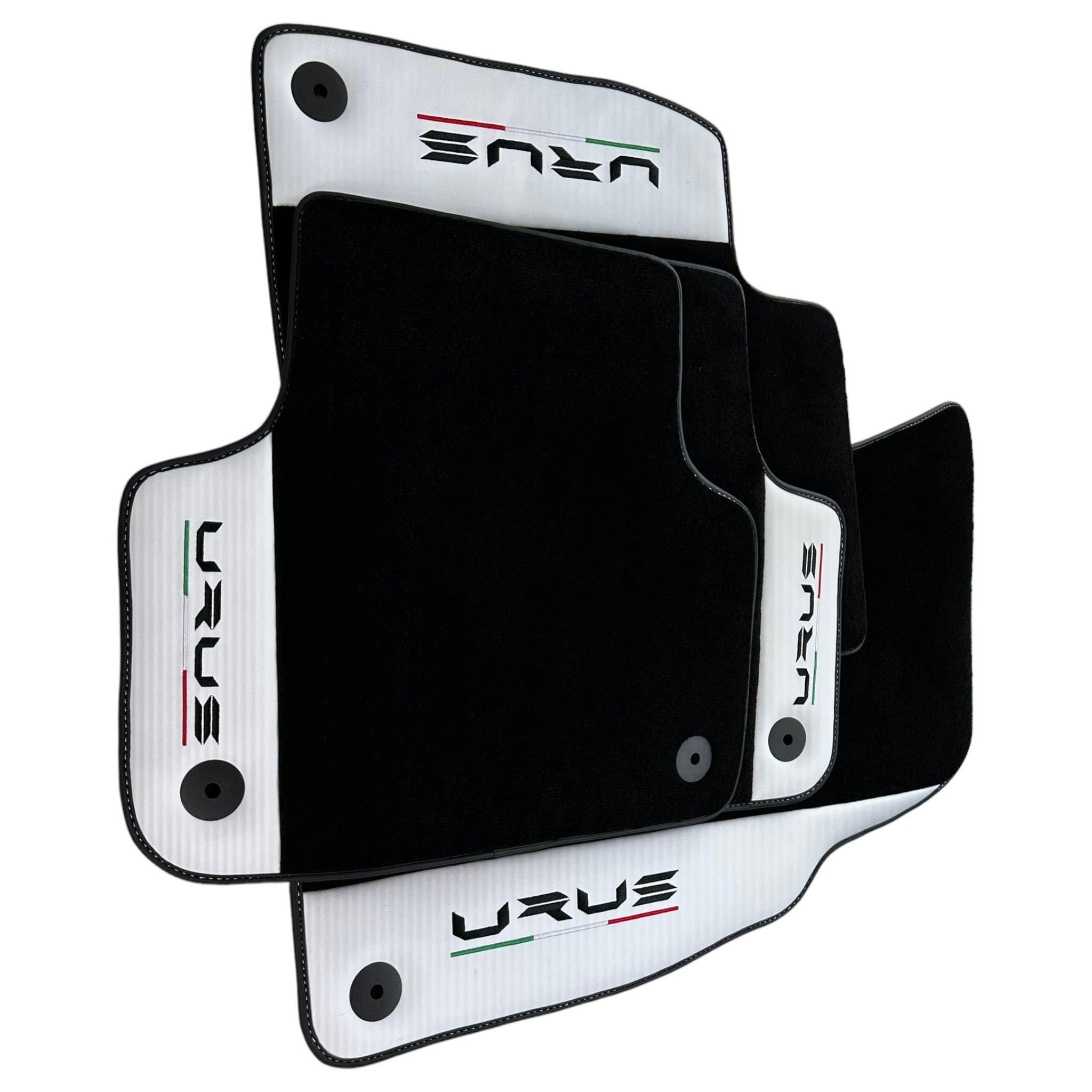 Black Floor Mats for Lamborghini Urus With White Leather - AutoWin