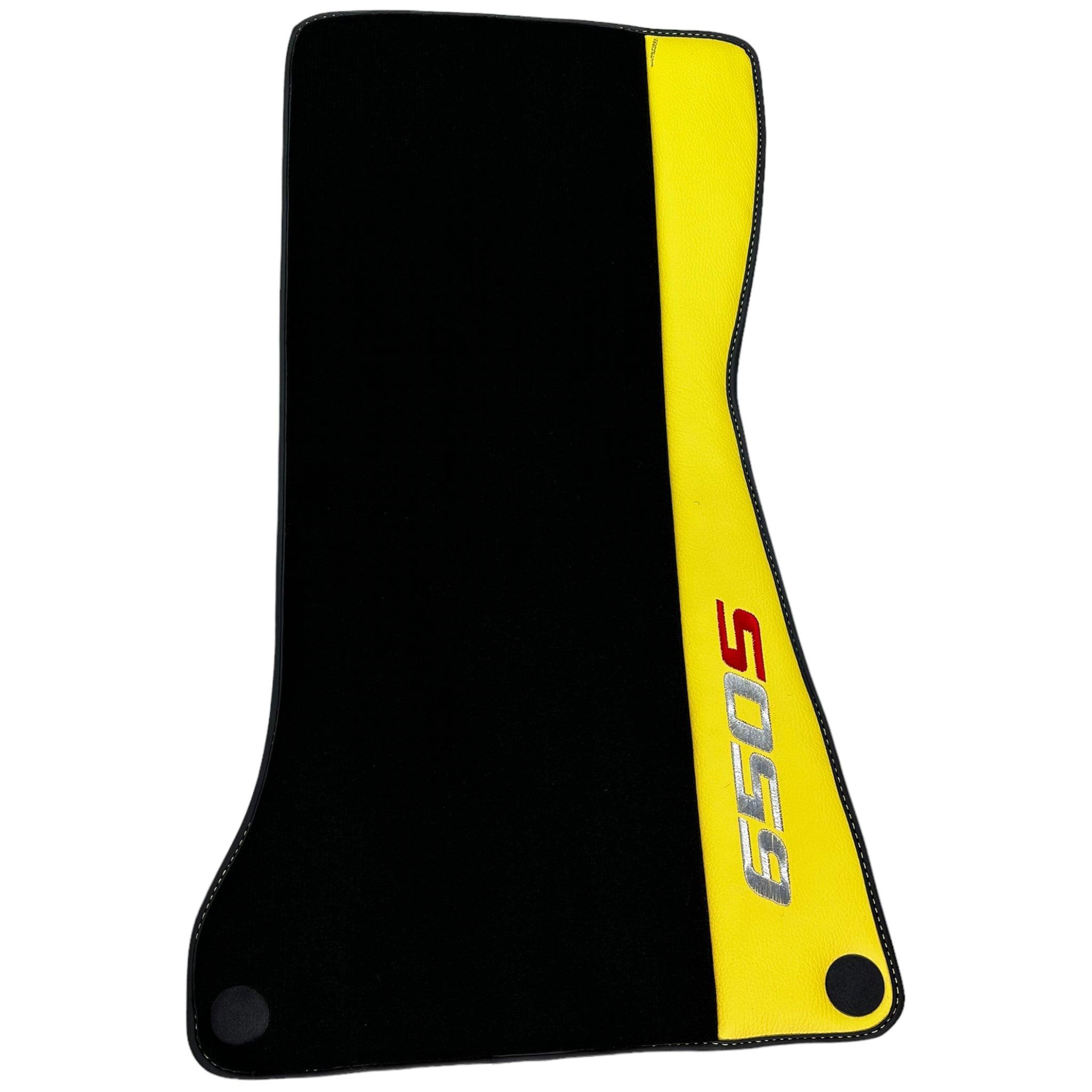 Black Floor Mats For McLaren 650S Black Tailored With Yellow Leather - AutoWin