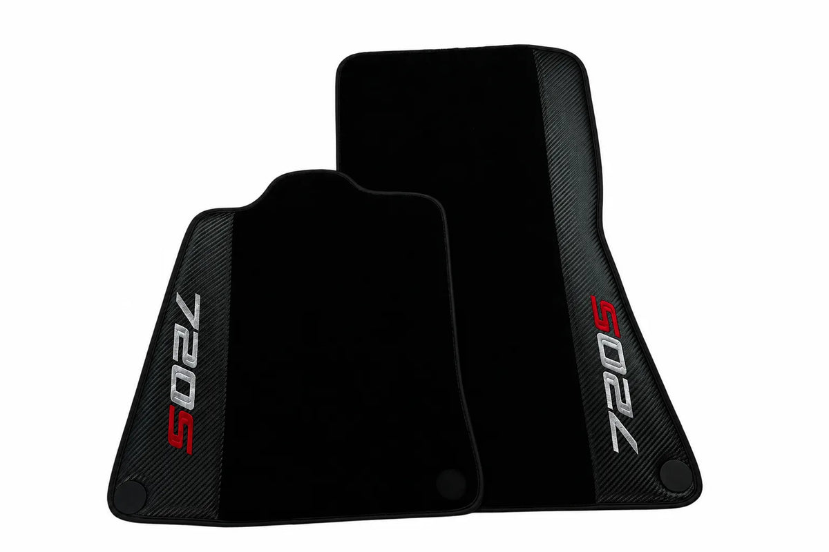 Black Floor Mats For McLaren 720S (2017-2021) with Carbon Leather Black trim
