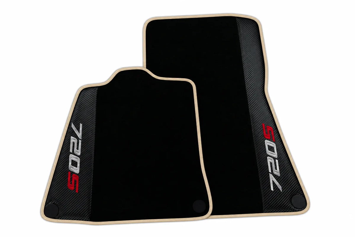 Black Floor Mats for McLaren 720S with Carbon Fiber | Various Trim Colors Beige trim