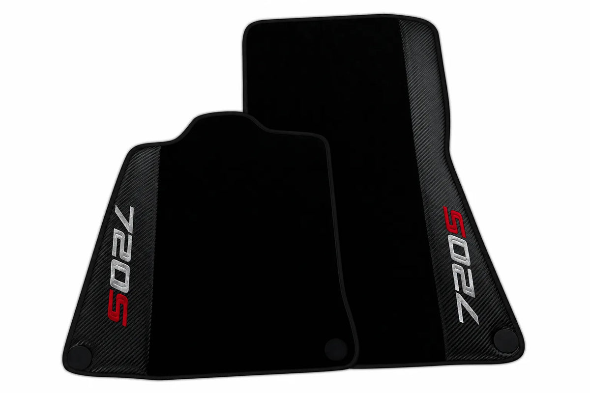 Black Floor Mats for McLaren 720S with Carbon Fiber | Various Trim Colors Black trim