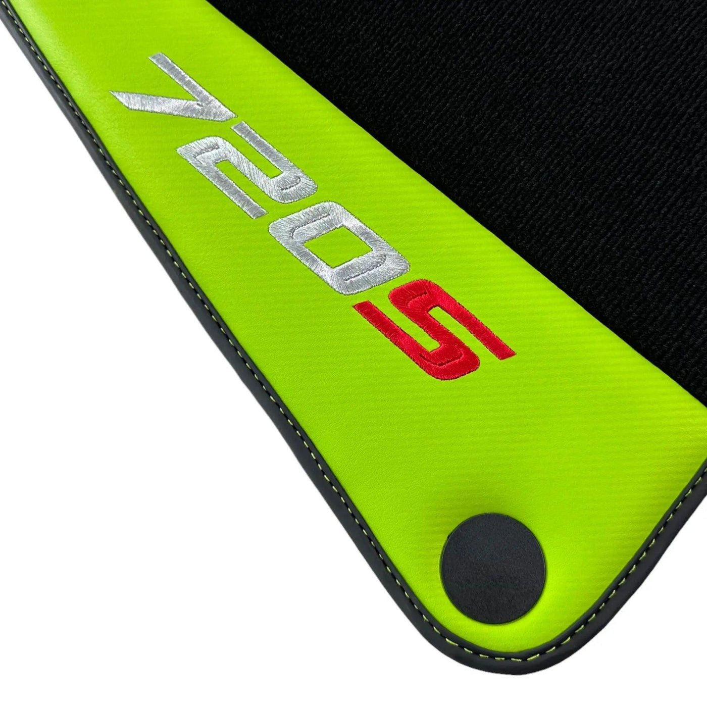 Black Floor Mats For McLaren 720S Year 2017-2021 With Green Leather - AutoWin