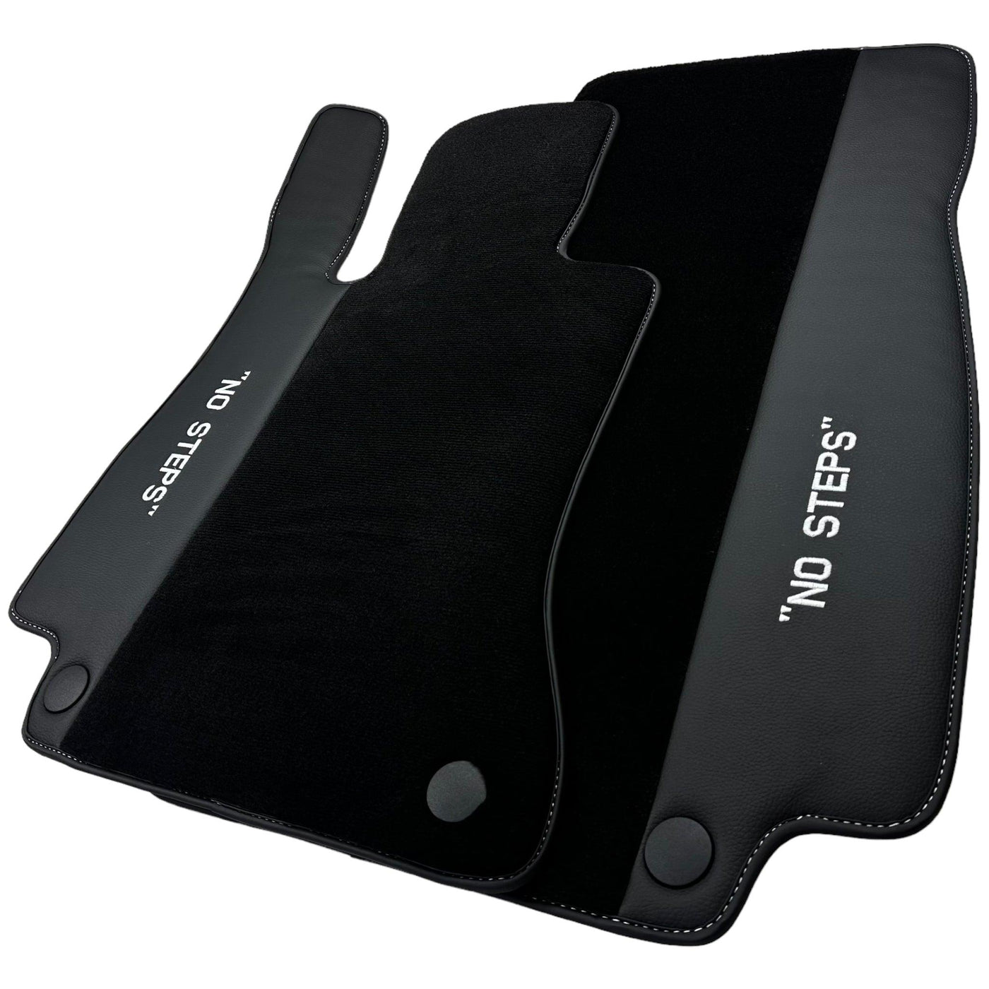 Black Floor Mats for Mercedes Benz E-Class W213 Sedan (2020-2023) Hybrid | "NO STEPS" Fluorescent Logo - AutoWin