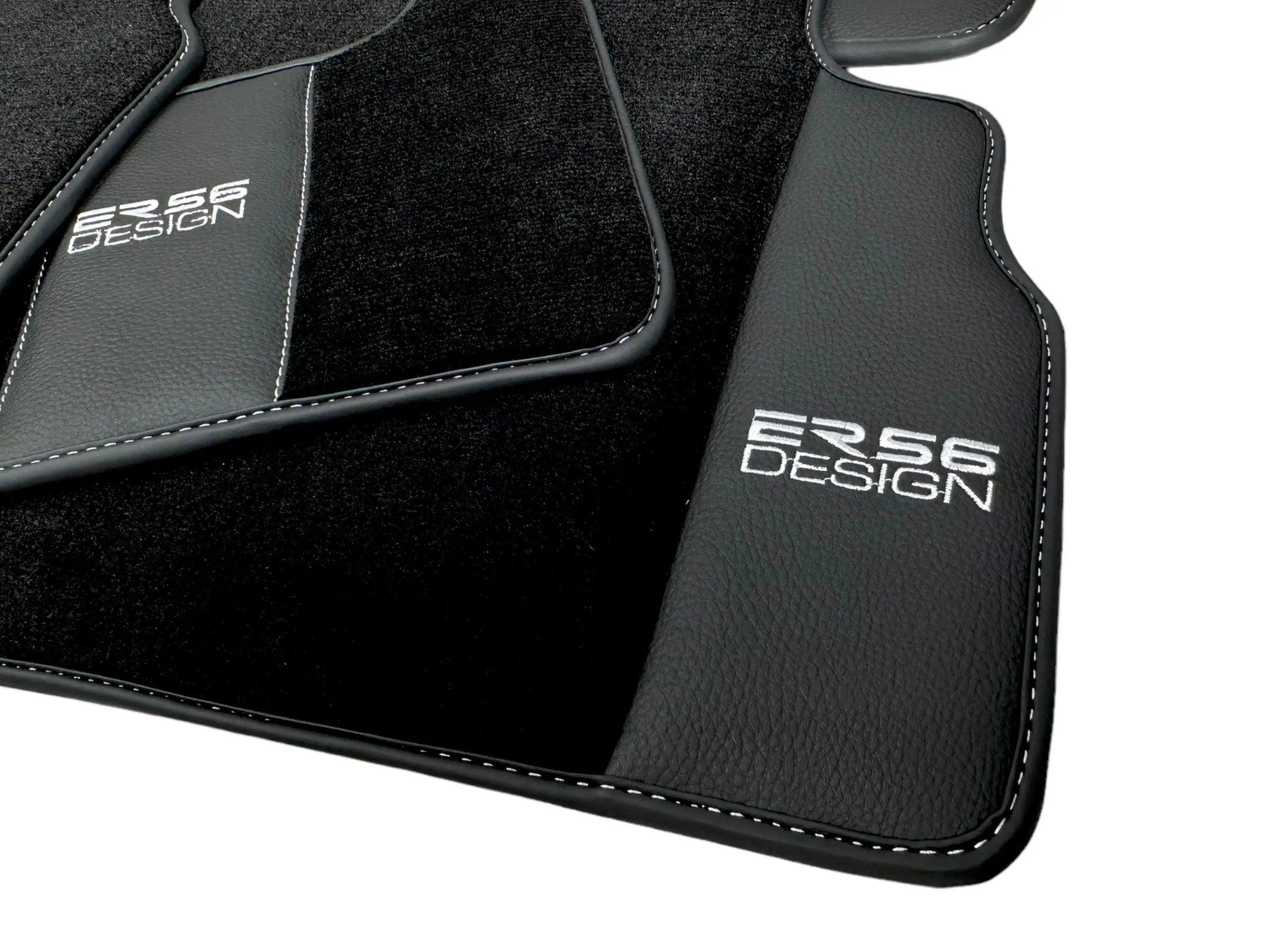 Black Floor Mats For Mercedes-Benz G Class W463 (2008-2018) With Leather Borders ER56 Design - AutoWin