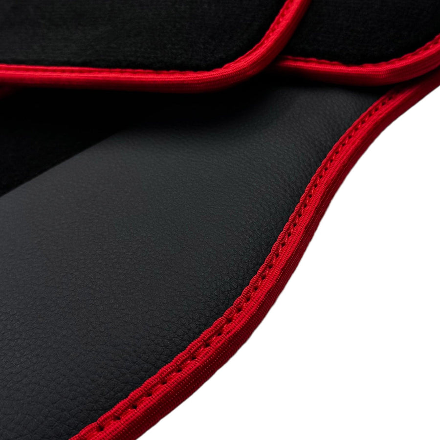 Black Floor Mats for Mini Cabrio R57 Convertible (2009-2016) With Leather | Red Trim - AutoWin