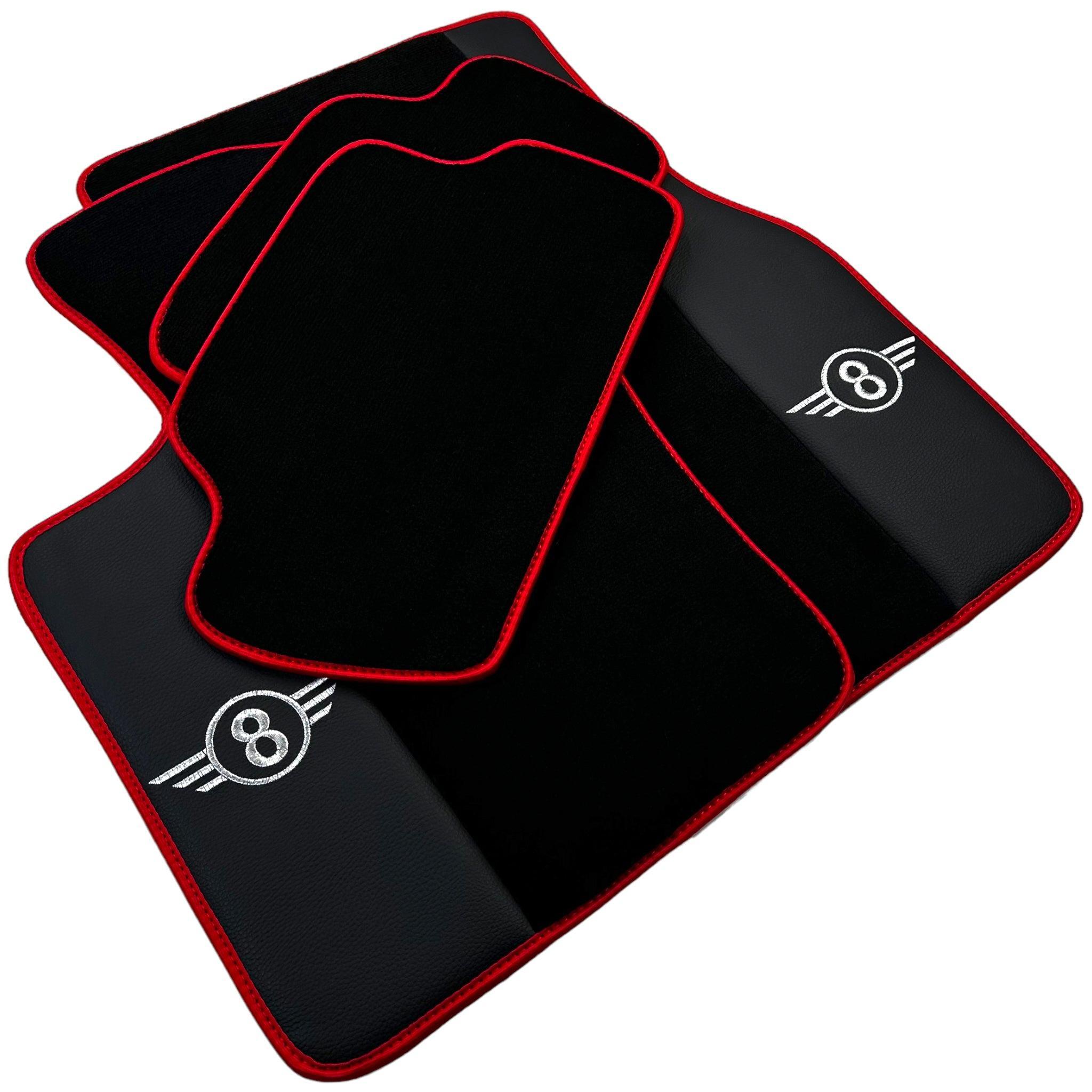 Black Floor Mats for Mini Clubman F54 (2019-2023) With Leather | Red Trim - AutoWin