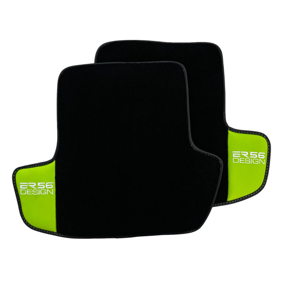 Black Floor Mats for Porsche 911 - 991 (2012-2019) with Green Leather ER56 Design - AutoWin