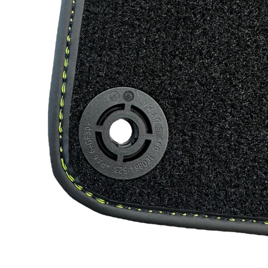 Black Floor Mats for Porsche 911 - 992 (2019-2024) with Green Leather ER56 Design - AutoWin