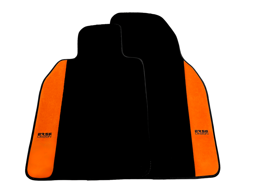 Black Floor Mats for Porsche 987 Cayman (2009-2012) with Orange Alcantara Leather ER56 Design - AutoWin