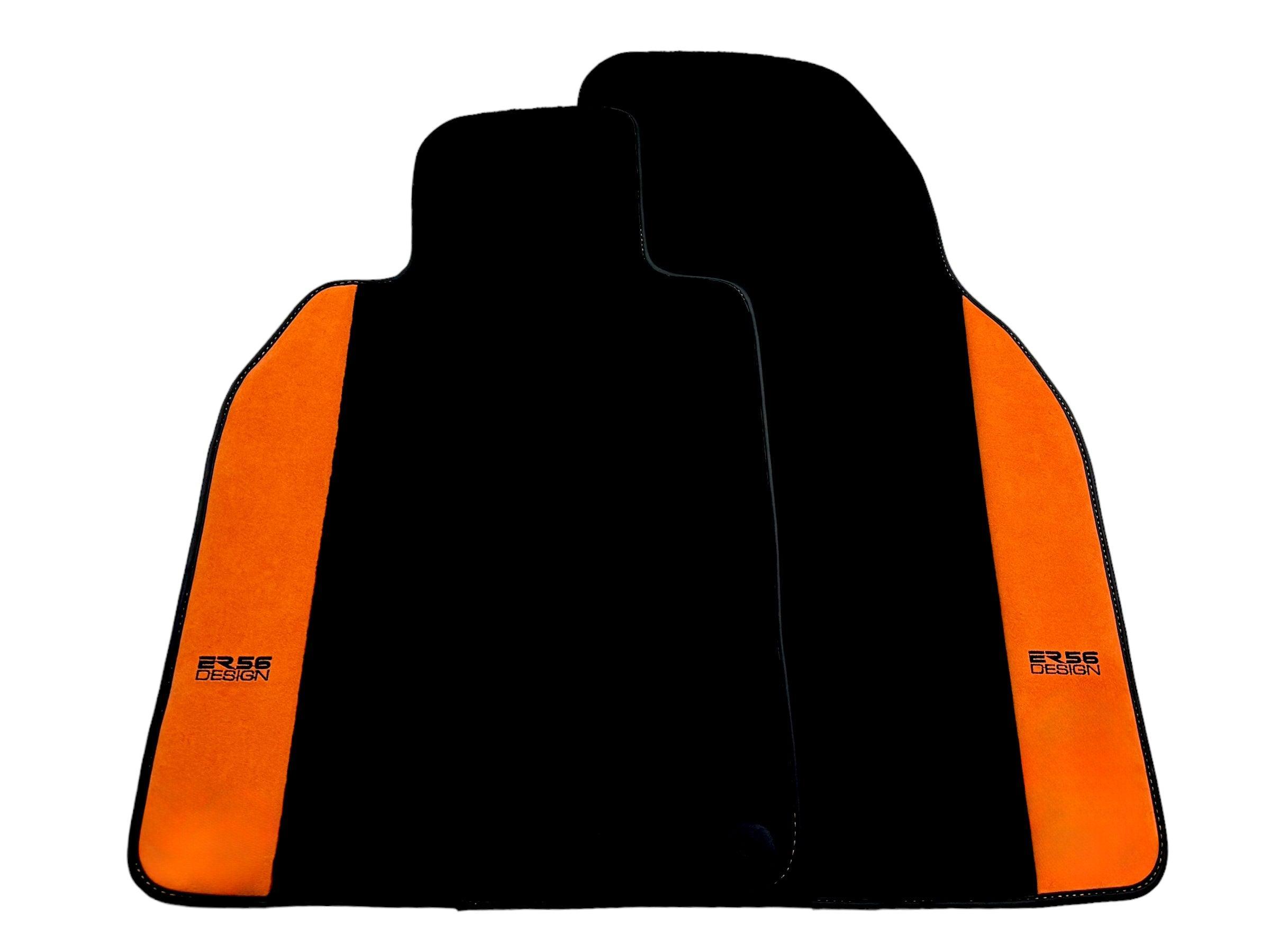 Black Floor Mats for Porsche 987 Cayman (2009-2012) with Orange Alcantara Leather ER56 Design - AutoWin