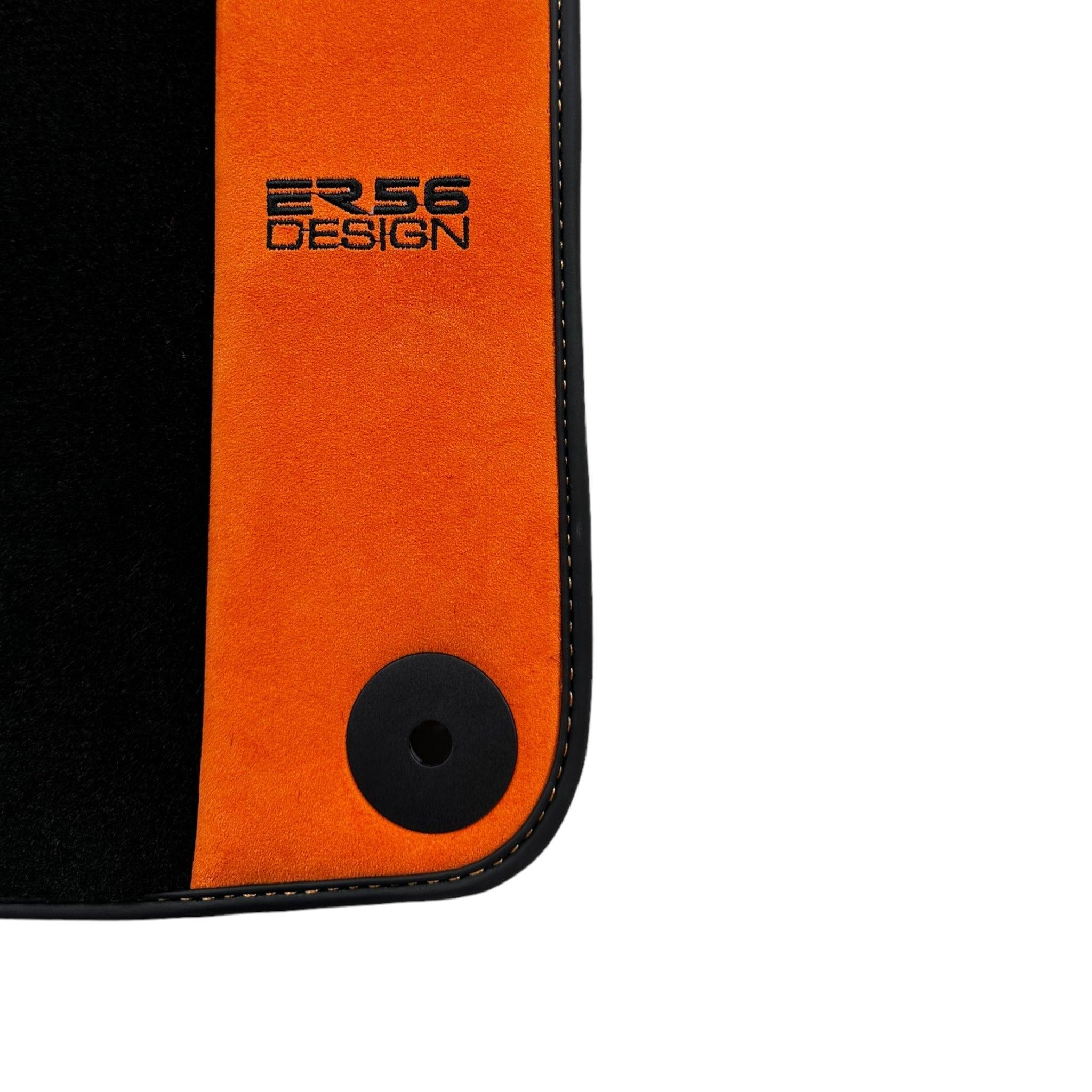 Black Floor Mats for Porsche Cayenne (2010-2018) with Orange Alcantara Leather ER56 Design - AutoWin