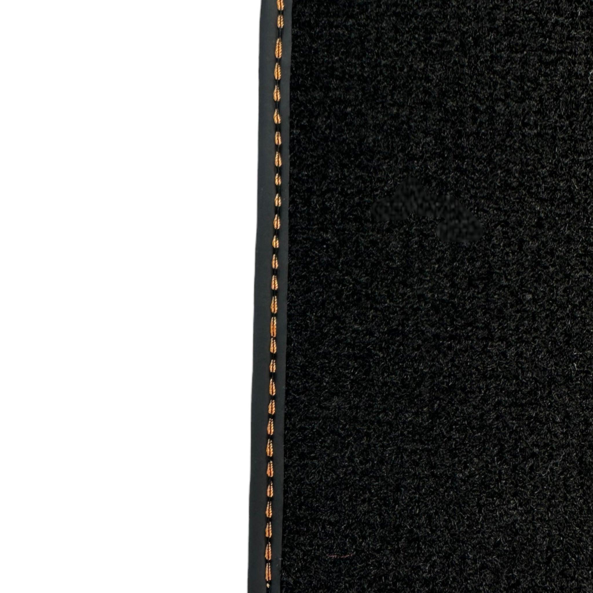 Black Floor Mats for Porsche Cayenne (2010-2018) with Orange Alcantara Leather ER56 Design - AutoWin