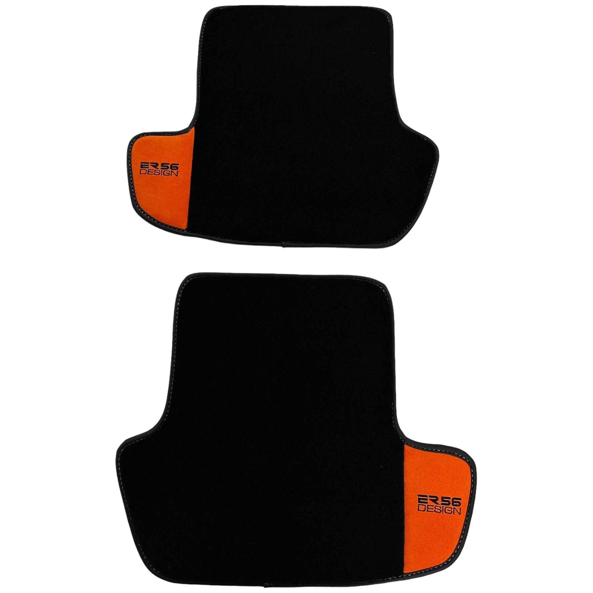 Black Floor Mats for Porsche Cayenne (2010-2018) with Orange Alcantara Leather ER56 Design - AutoWin