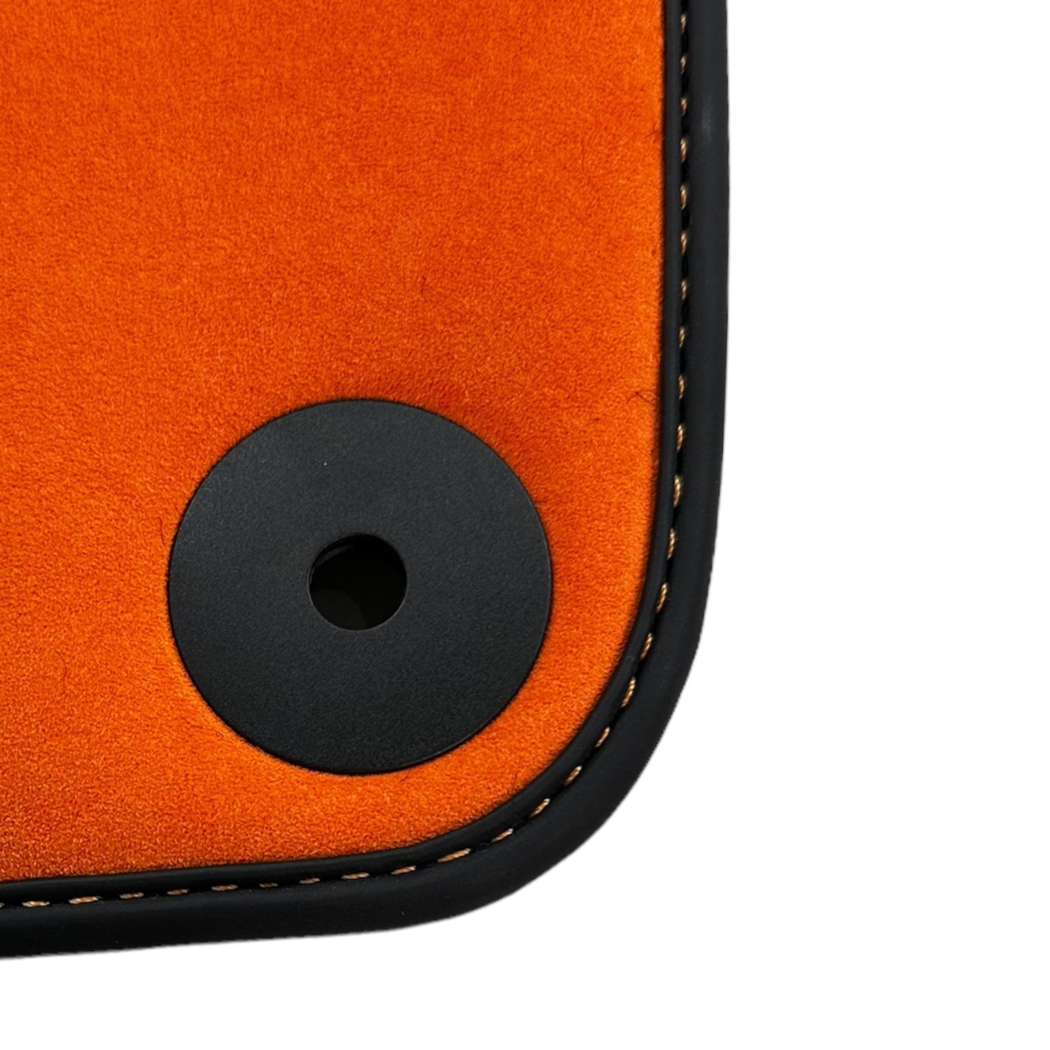 Black Floor Mats for Porsche Cayenne (2010-2018) with Orange Alcantara Leather ER56 Design - AutoWin