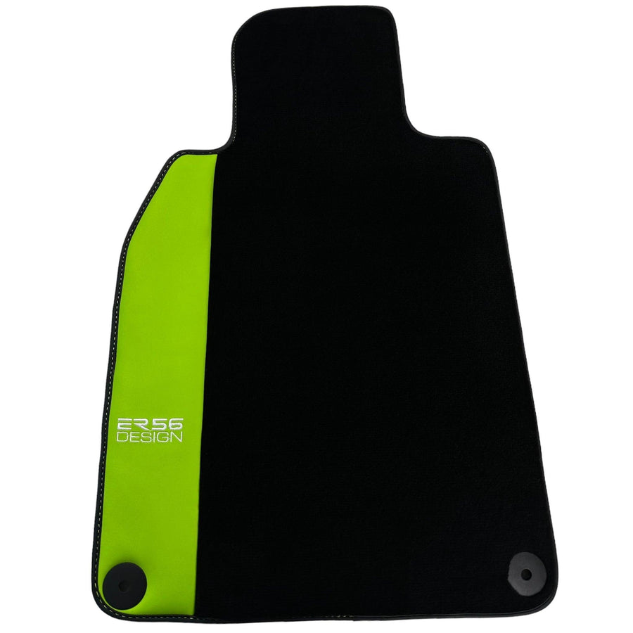 Black Floor Mats for Porsche Panamera (2009-2016) with Green Leather ER56 Design - AutoWin