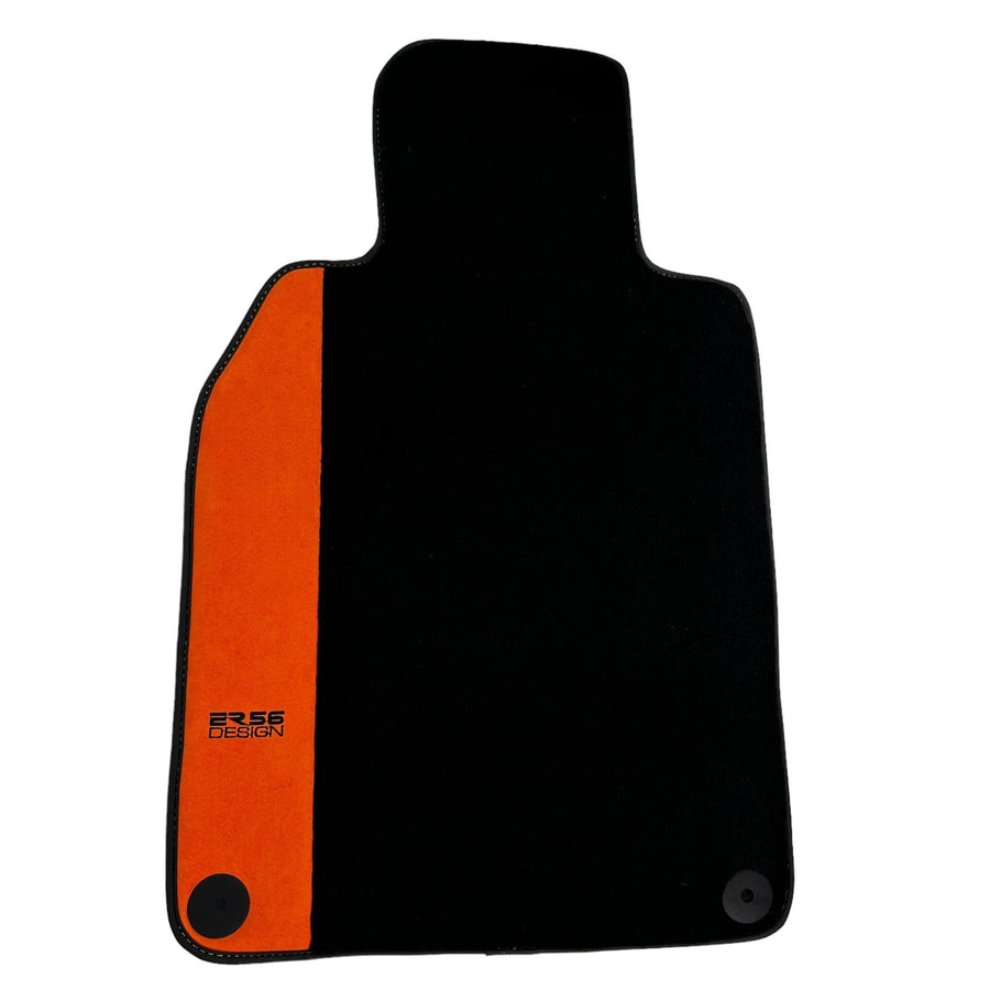 Black Floor Mats for Porsche Panamera (2009-2016) with Orange Alcantara Leather ER56 Design - AutoWin