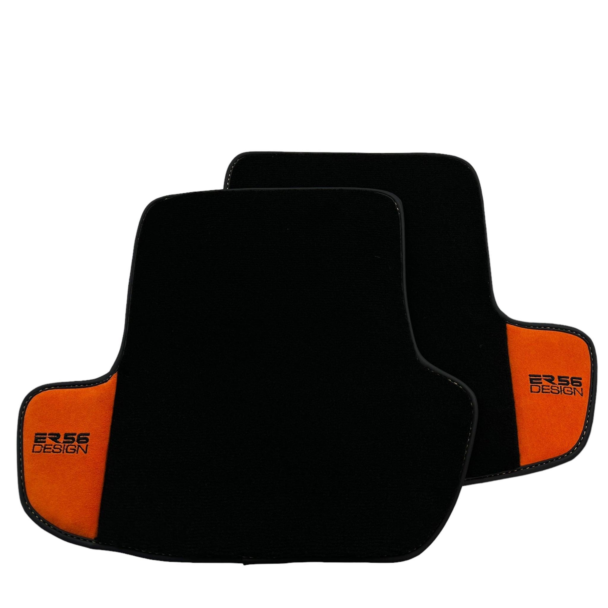 Black Floor Mats for Porsche Panamera (2017-2023) with Orange Alcantara Leather ER56 Design - AutoWin