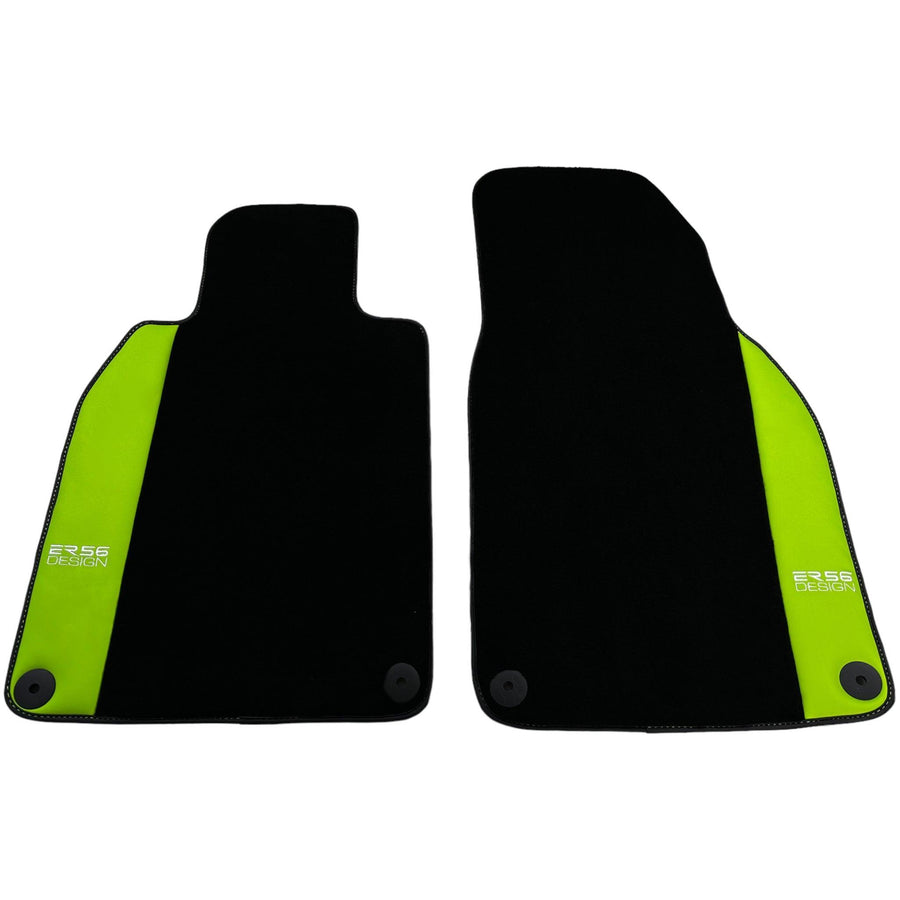 Black Floor Mats for Porsche Taycan (2019-2023) with Green Leather ER56 Design - AutoWin