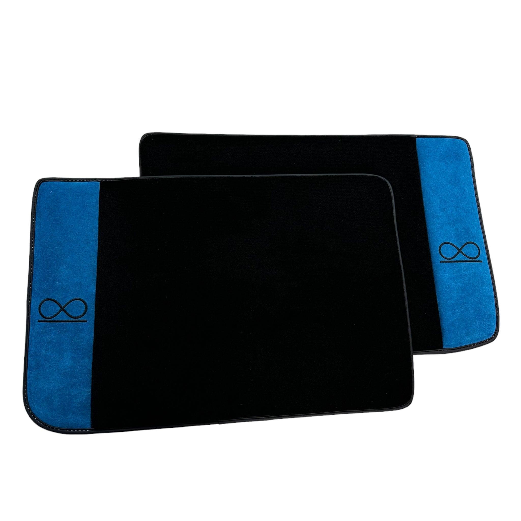 Black Floor Mats For Rolls Royce Black Badge Cullinan Blue Alcantara Leather - AutoWin