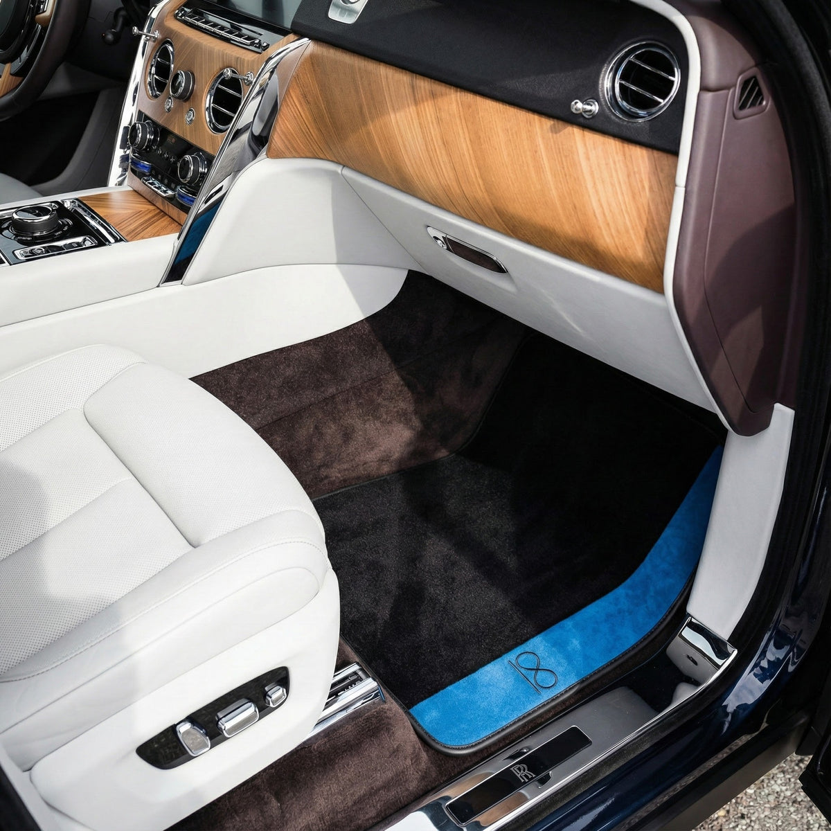 Black Floor Mats For Rolls Royce Black Badge Cullinan Blue Alcantara Leather