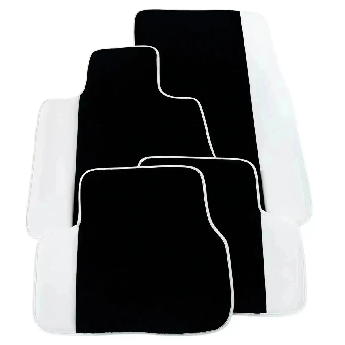 Black Floor Mats for Rolls Royce Ghost Series II (2021-2024) with White Leather | White Trim