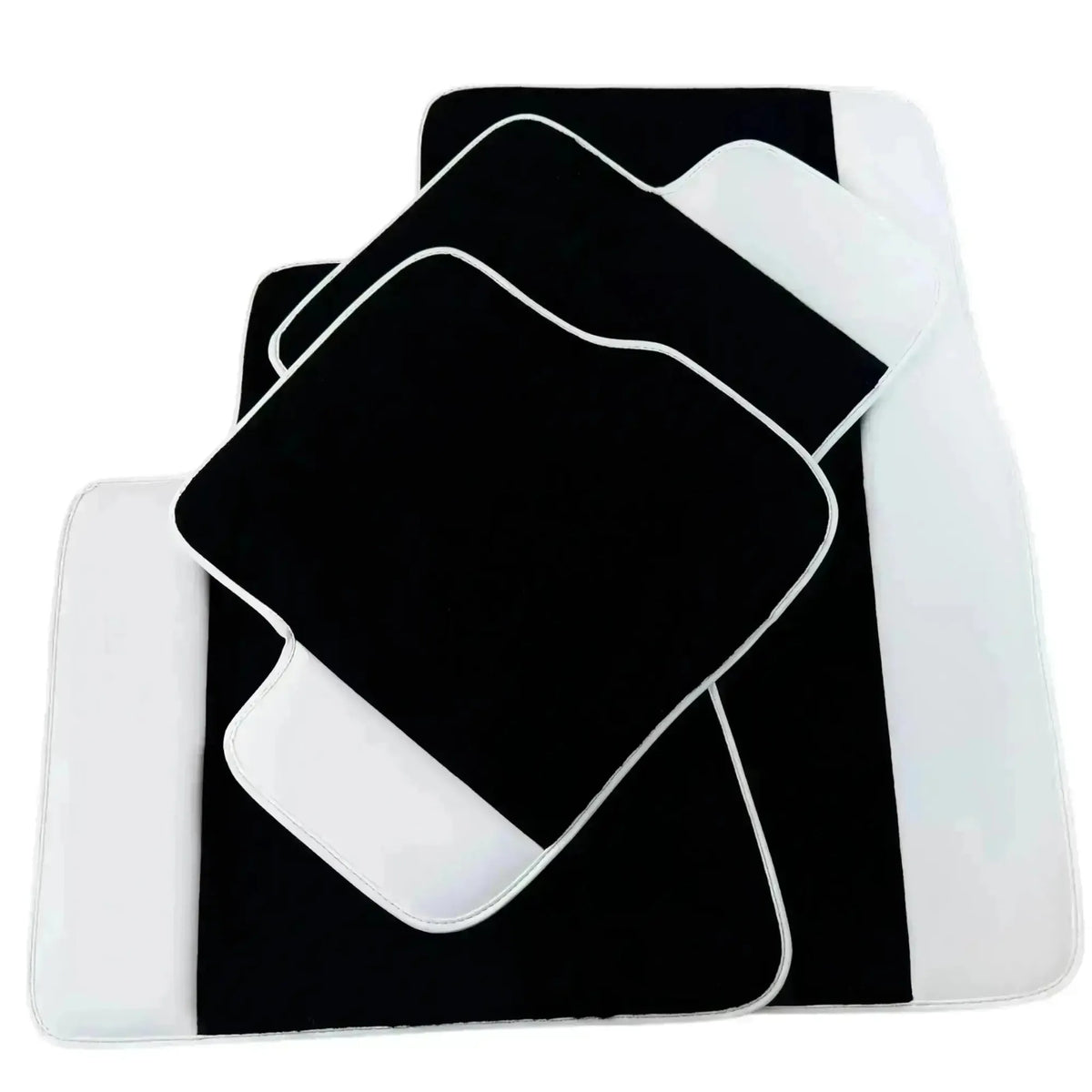 Black Floor Mats for Rolls Royce Ghost Series II (2021-2024) with White Leather | White Trim