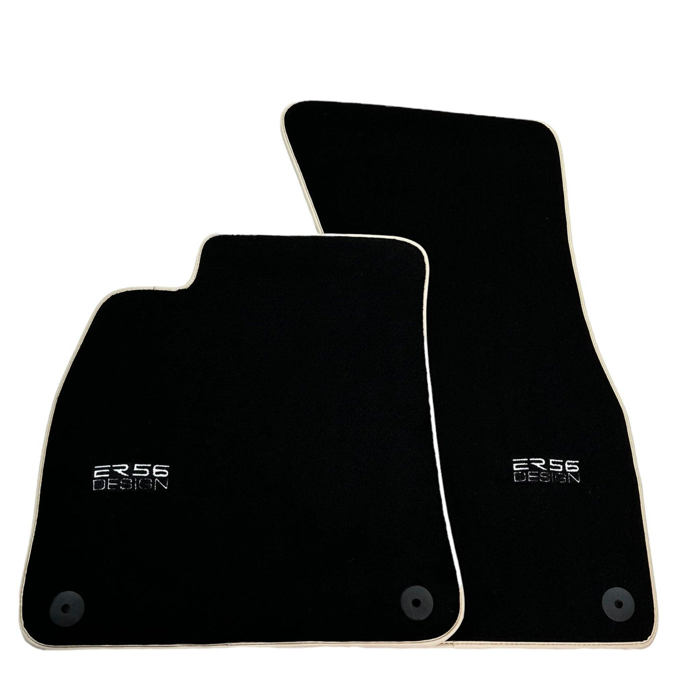 Black Floor Mats With Beige Trim For Audi A6 C8 Sedan (2018-2023) ER56 Design - AutoWin