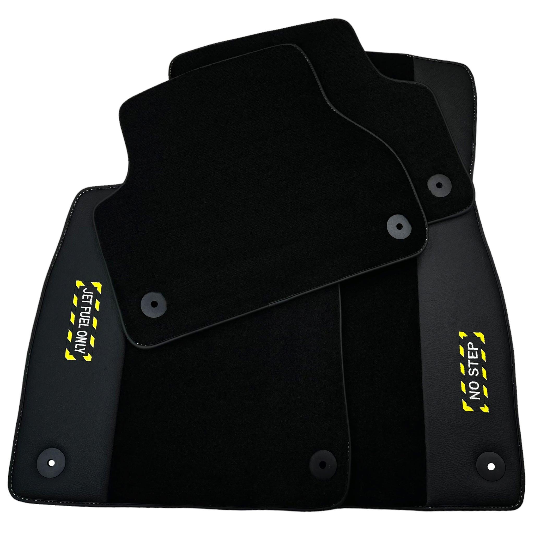 Black Floor Mats with Leather for Audi A4 - B9 Sedan (2019-2023) - Fighter Jet Edition - AutoWin