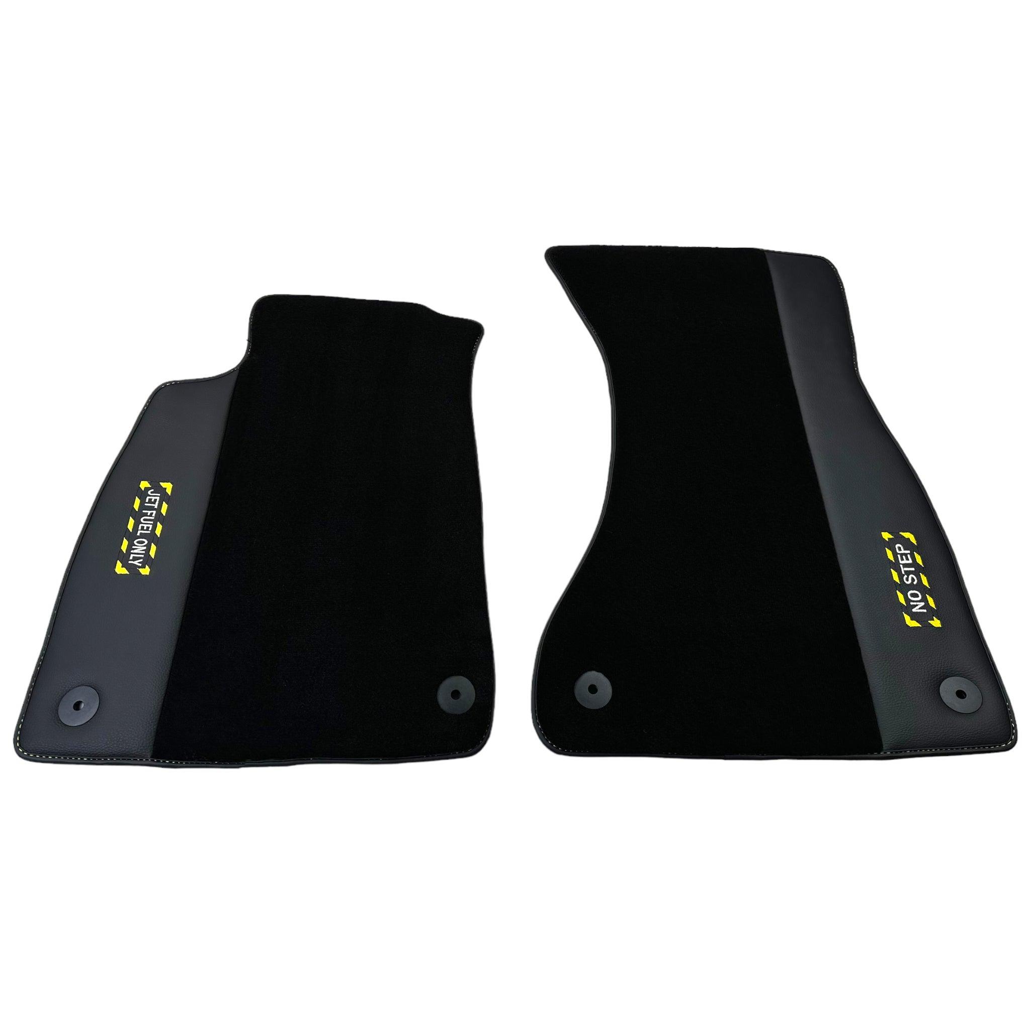 Black Floor Mats with Leather for Audi A4 - B9 Sedan (2019-2023) - Fighter Jet Edition - AutoWin