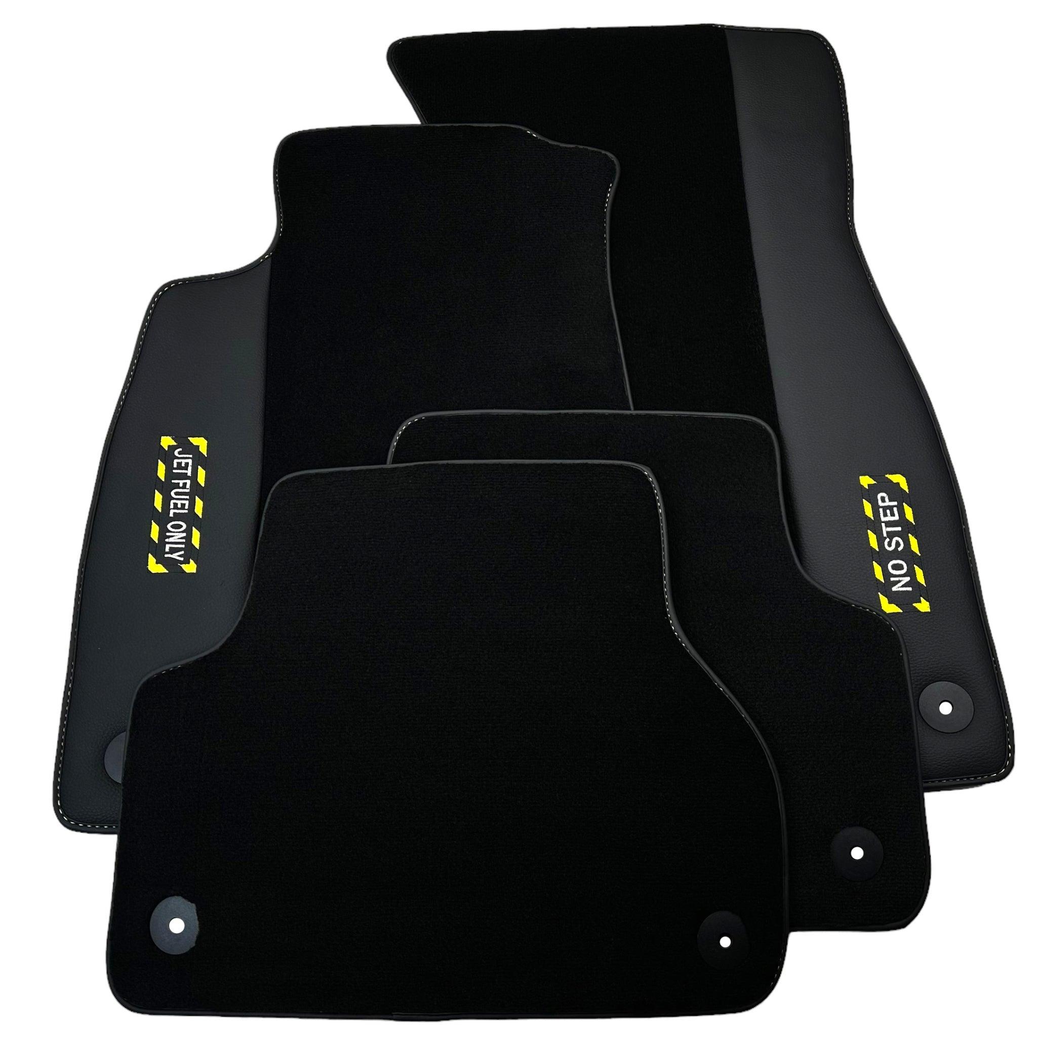 Black Floor Mats with Leather for Audi A4 - B9 Sedan (2019-2023) - Fighter Jet Edition - AutoWin