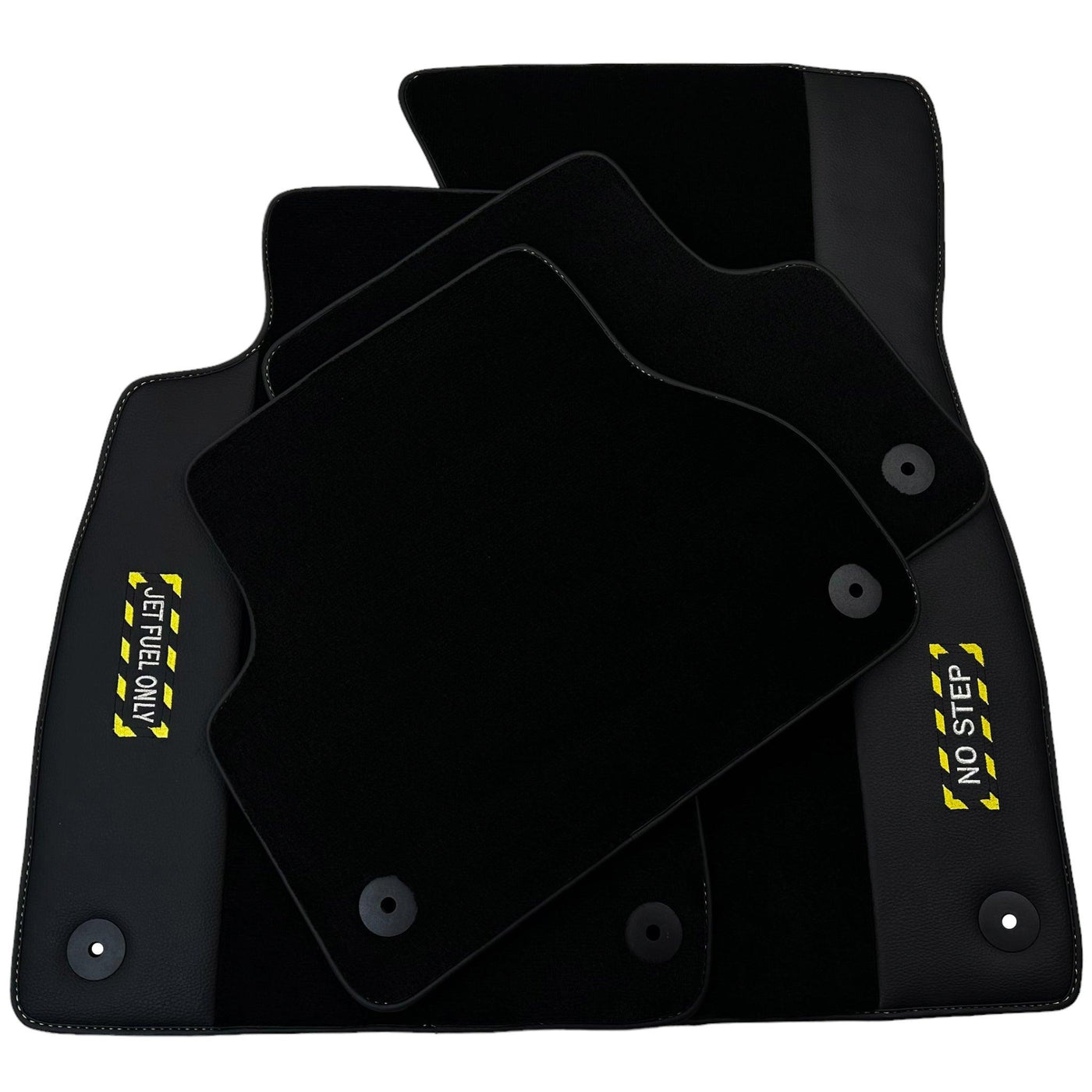 Black Floor Mats with Leather for Audi A4 - B9 Sedan (2019-2023) - Fighter Jet Edition - AutoWin