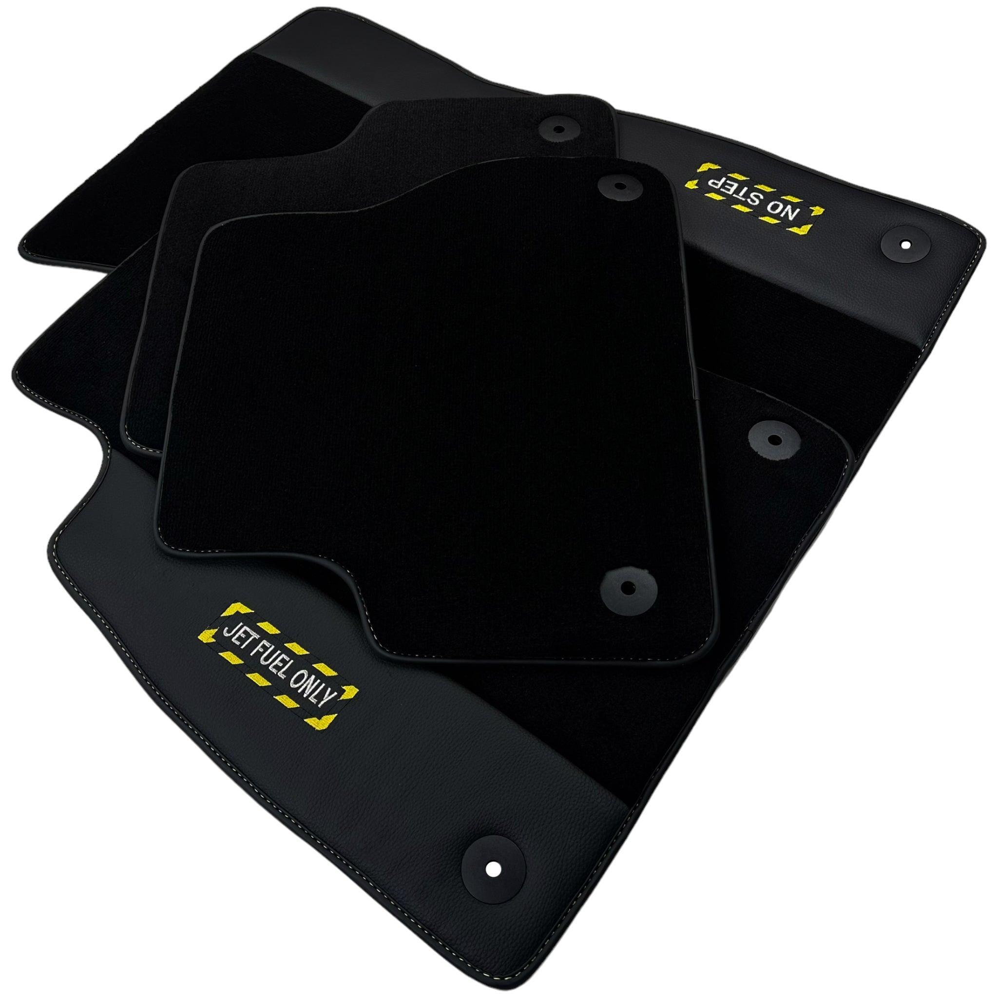 Black Floor Mats with Leather for Audi A4 - B9 Sedan (2019-2023) - Fighter Jet Edition - AutoWin