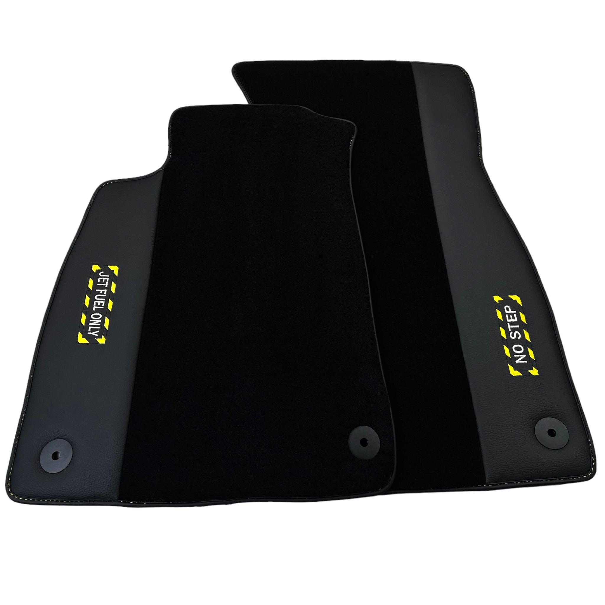 Black Floor Mats with Leather for Audi A4 - B9 Sedan (2019-2023) - Fighter Jet Edition - AutoWin
