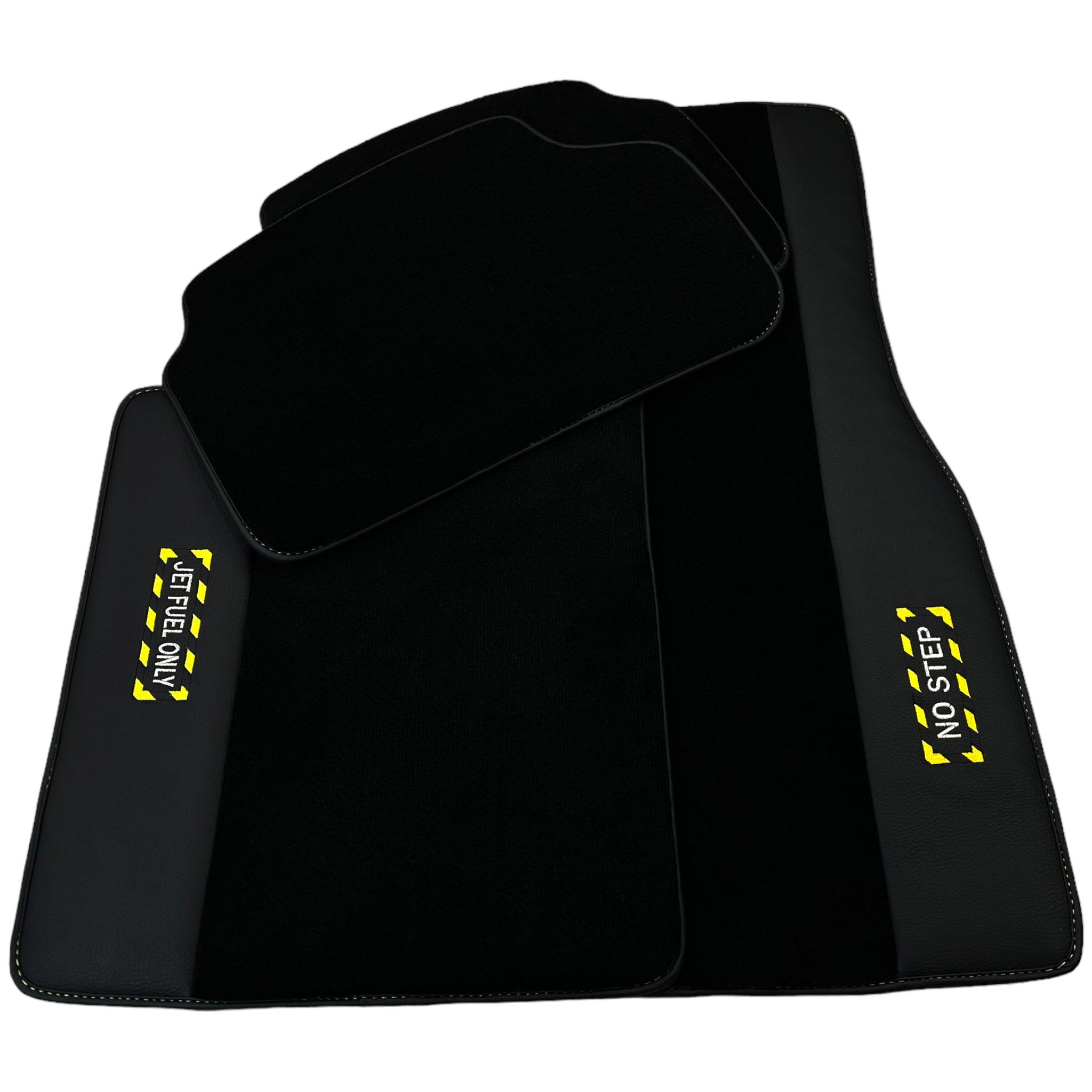 Black Floor Mats with Leather for BMW 5 Series G30 - "Jet Fuel Only" - AutoWin