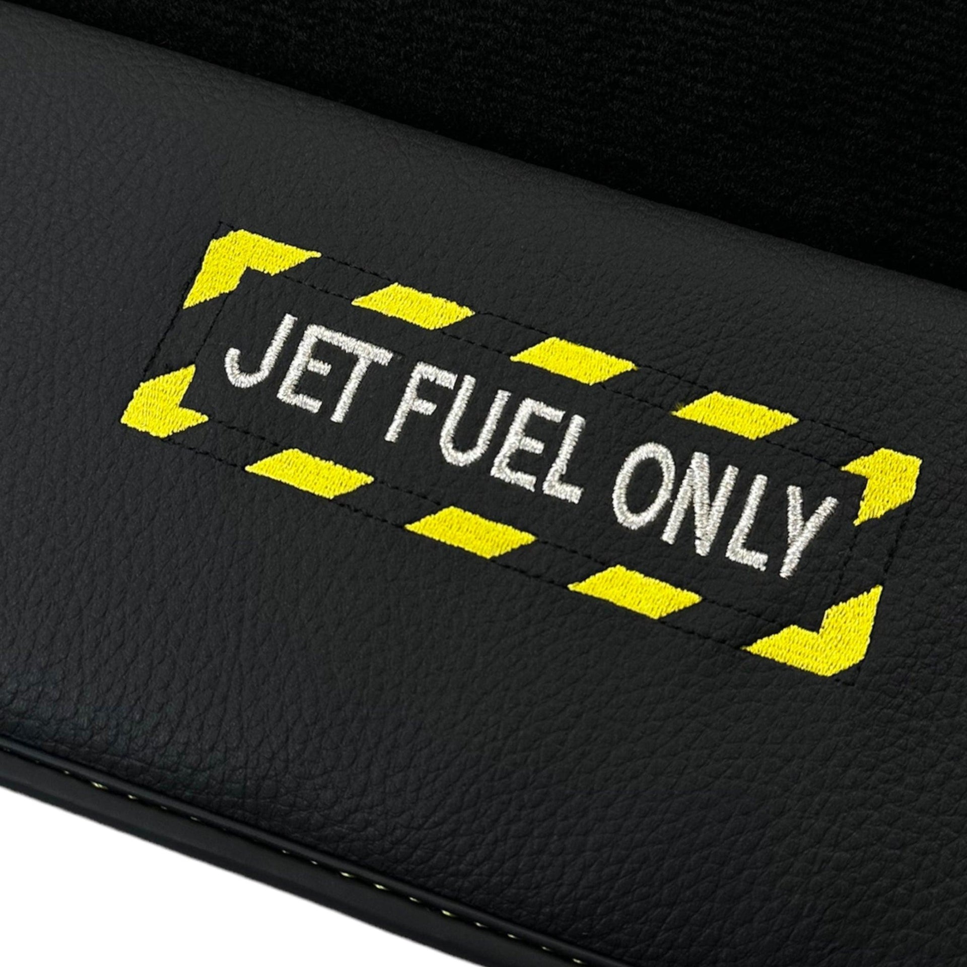 Black Floor Mats with Leather for BMW F74 Gran Coupe (2025-2026) - "Jet Fuel Only" - AutoWin