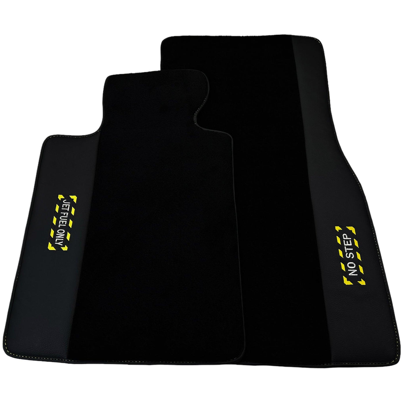 Black Floor Mats with Leather for BMW 1 Series F70 - "Jet Fuel Only" - AutoWin
