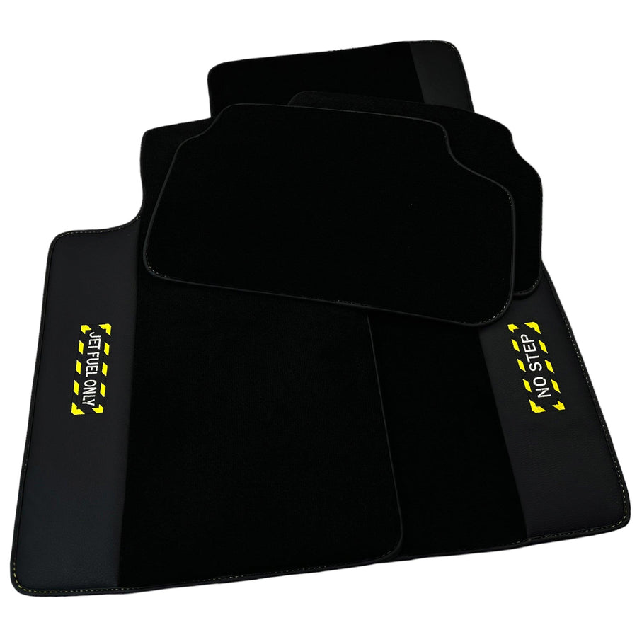 Black Floor Mats with Leather for BMW F74 Gran Coupe (2025-2026) - "Jet Fuel Only" - AutoWin