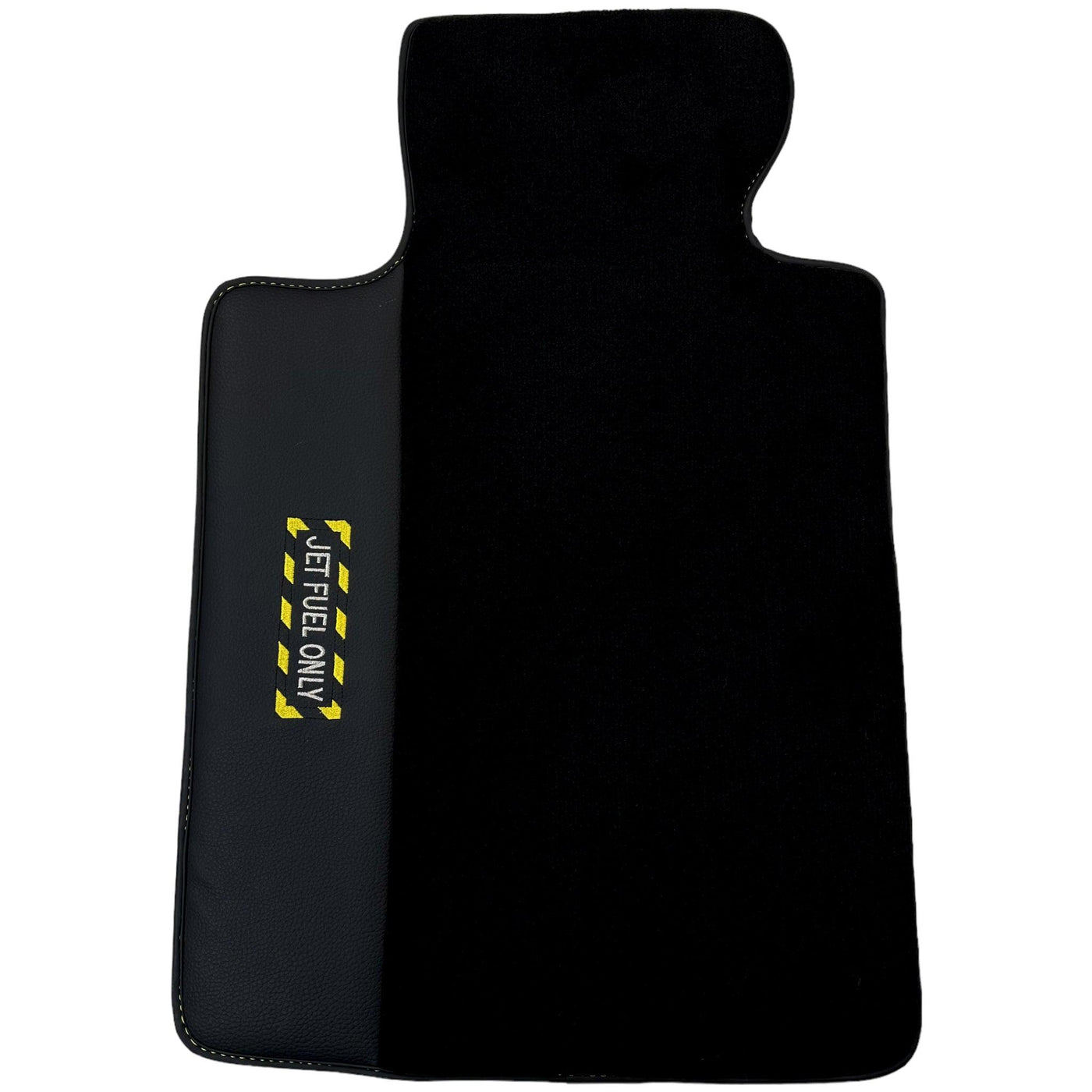 Black Floor Mats with Leather for BMW Gran Tourer F46 (2015-2022) 7 Seats - "Jet Fuel Only" - AutoWin