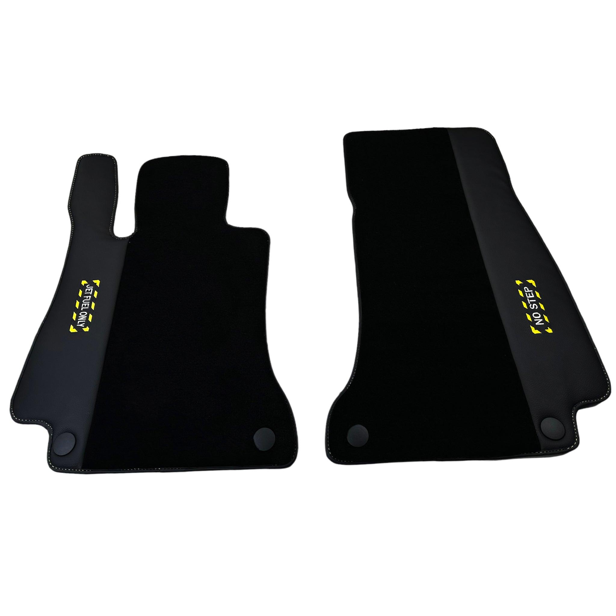 Black Floor Mats with Leather for Mercedes Benz E-Class W213 Sedan (2016-2020) - "Jet Fuel Only" - AutoWin