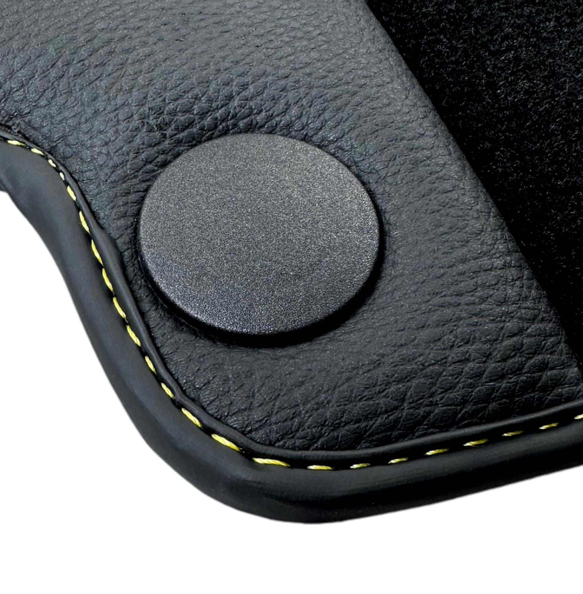 Black Floor Mats with Leather for Mercedes Benz E-Class W213 Sedan (2016-2020) - "Jet Fuel Only" - AutoWin