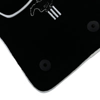 Black Floor Mats with White Trim For Ford Mustang VI (2015-2023) With Pony - AutoWin