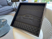 Black Leather Ferrari 458 Inspired Wall Art: Embroidered Yellow Stitch Luxury Decor - AutoWin
