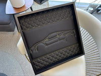 Black Leather Ferrari 458 Inspired Wall Art: Embroidered Yellow Stitch Luxury Decor - AutoWin