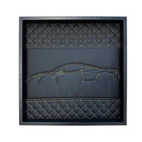 Black Leather Ferrari 488 Inspired Wall Art: Embroidered Yellow Stitch Luxury Decor - AutoWin