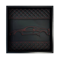 Black Leather Ferrari F430 Inspired Wall Art: Embroidered Red Stitch Luxury Decor - AutoWin
