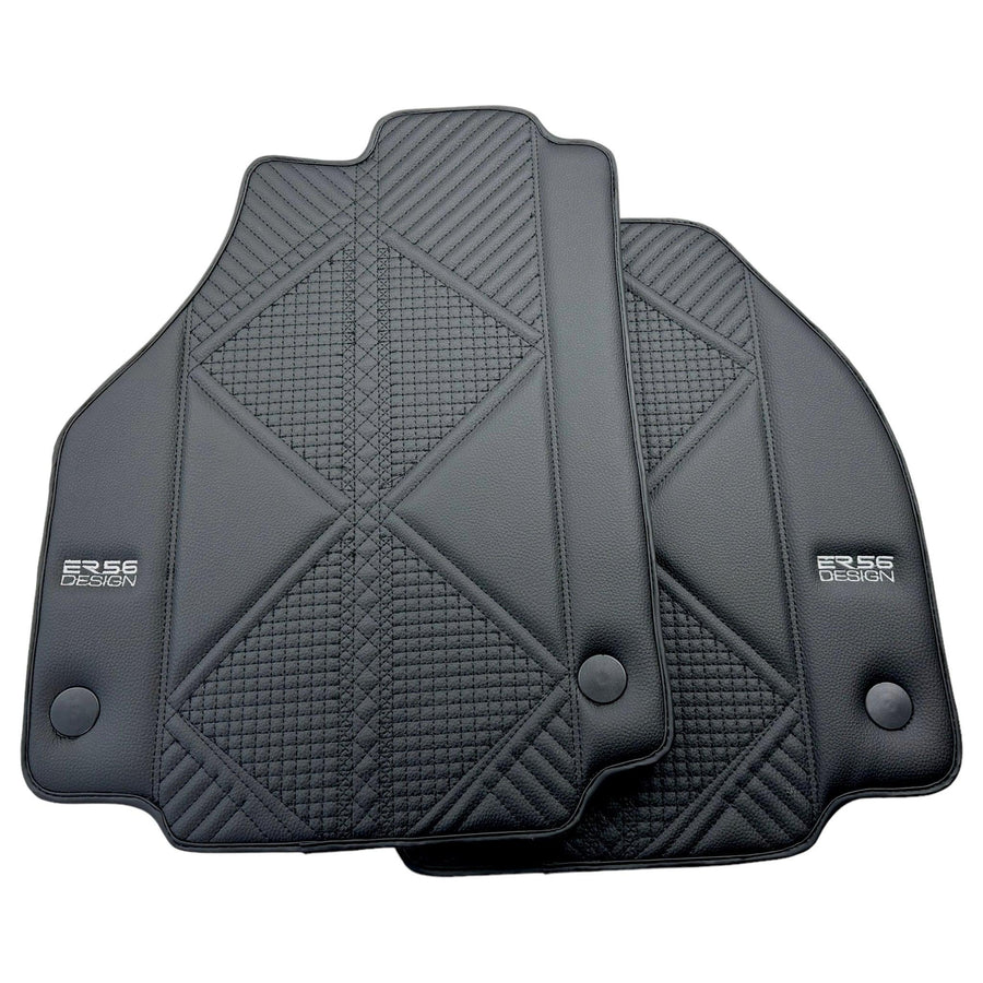 Black Leather Floor Mats For Ferrari 488 Spider (2016-2022) ER56 Design - AutoWin